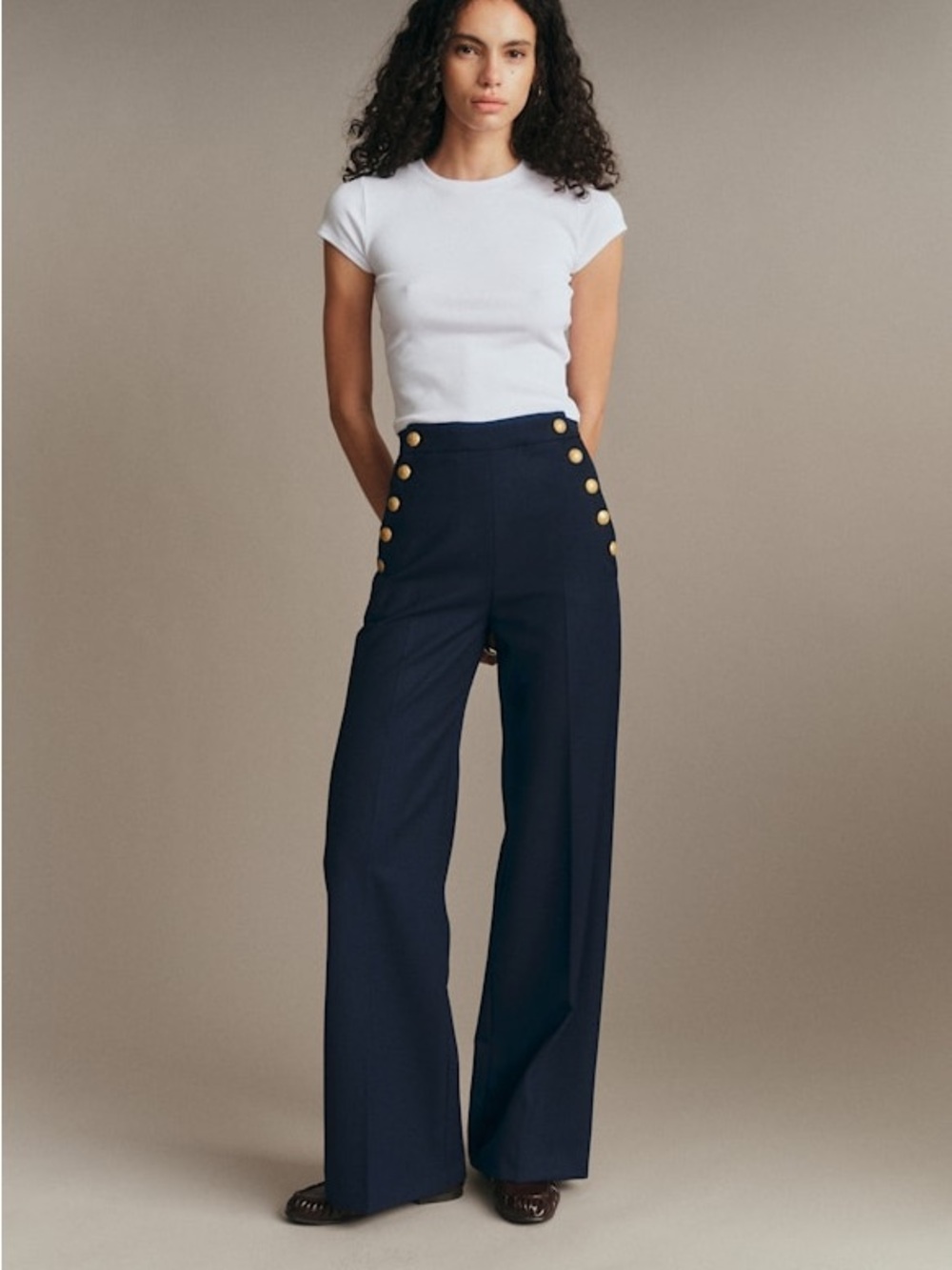 Sézane Marino Wool Trouser EU 36 small Navy